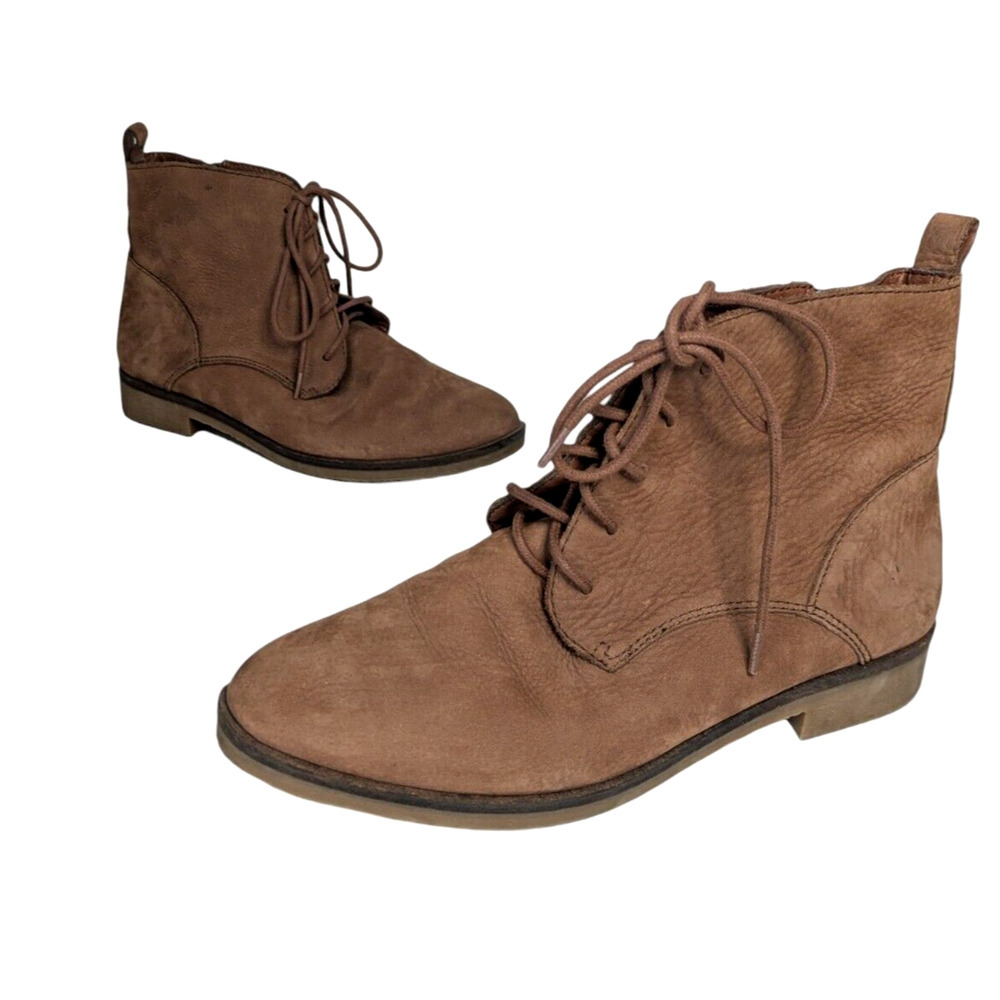 Lucky Brand Gelwyn Brown Tan Suede Lace Up Side Zip Combat Boots Size 9.5